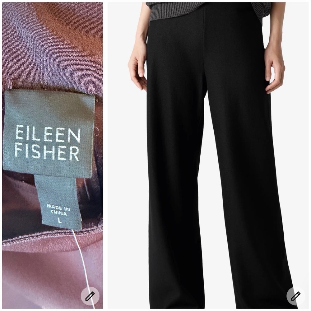 Sz L 14 16 Eileen Fisher PURPLE silk modern wide pants side zip